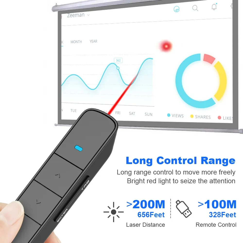 N36 عروض PowerPoint التقديمية مؤشر قلم USB يعمل بالليزر باللون الأحمر