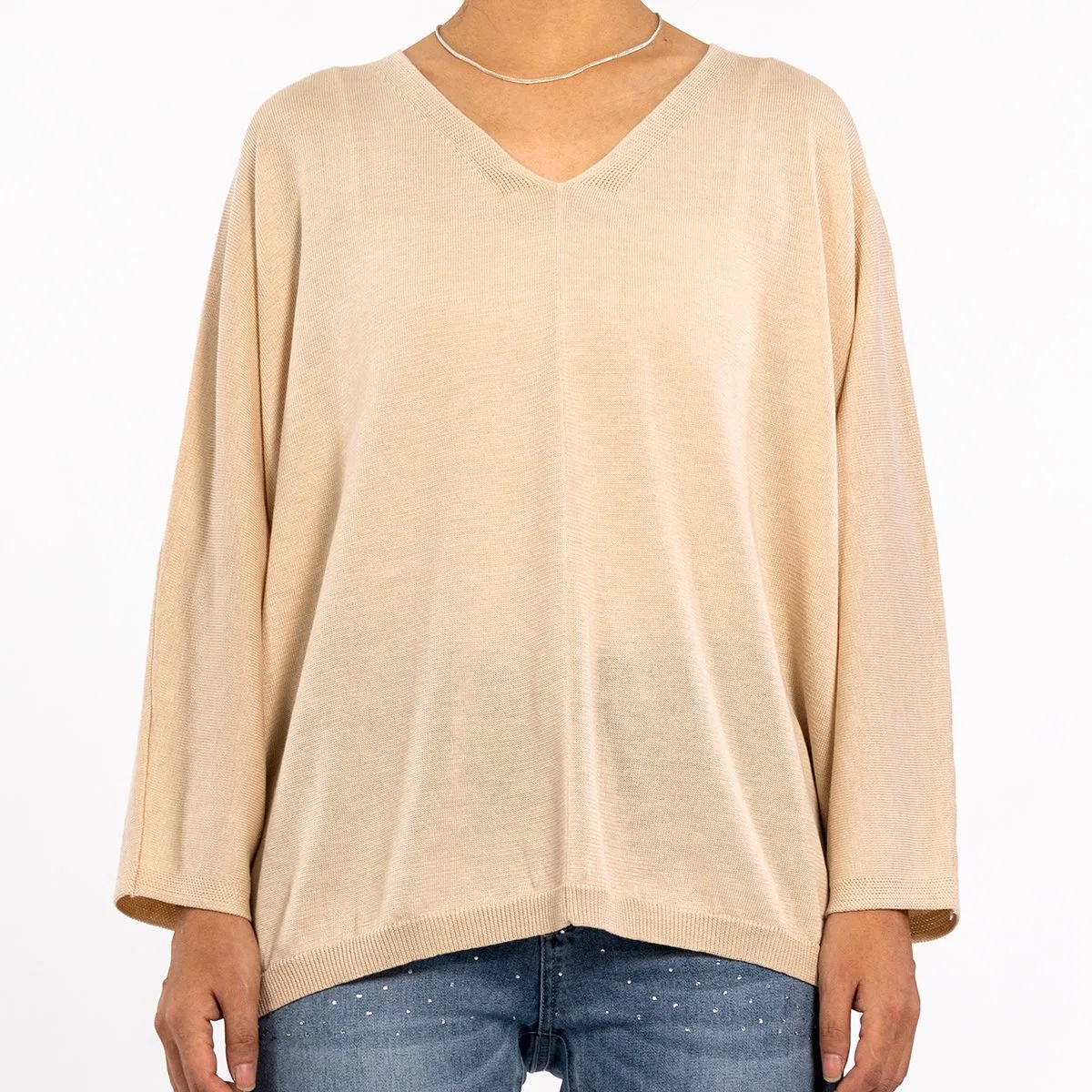 Fashion Clothes Spring Summer Apricot V-Neck Loose Chilled Silk Lightweight Long Sleeve Womens Sweaters