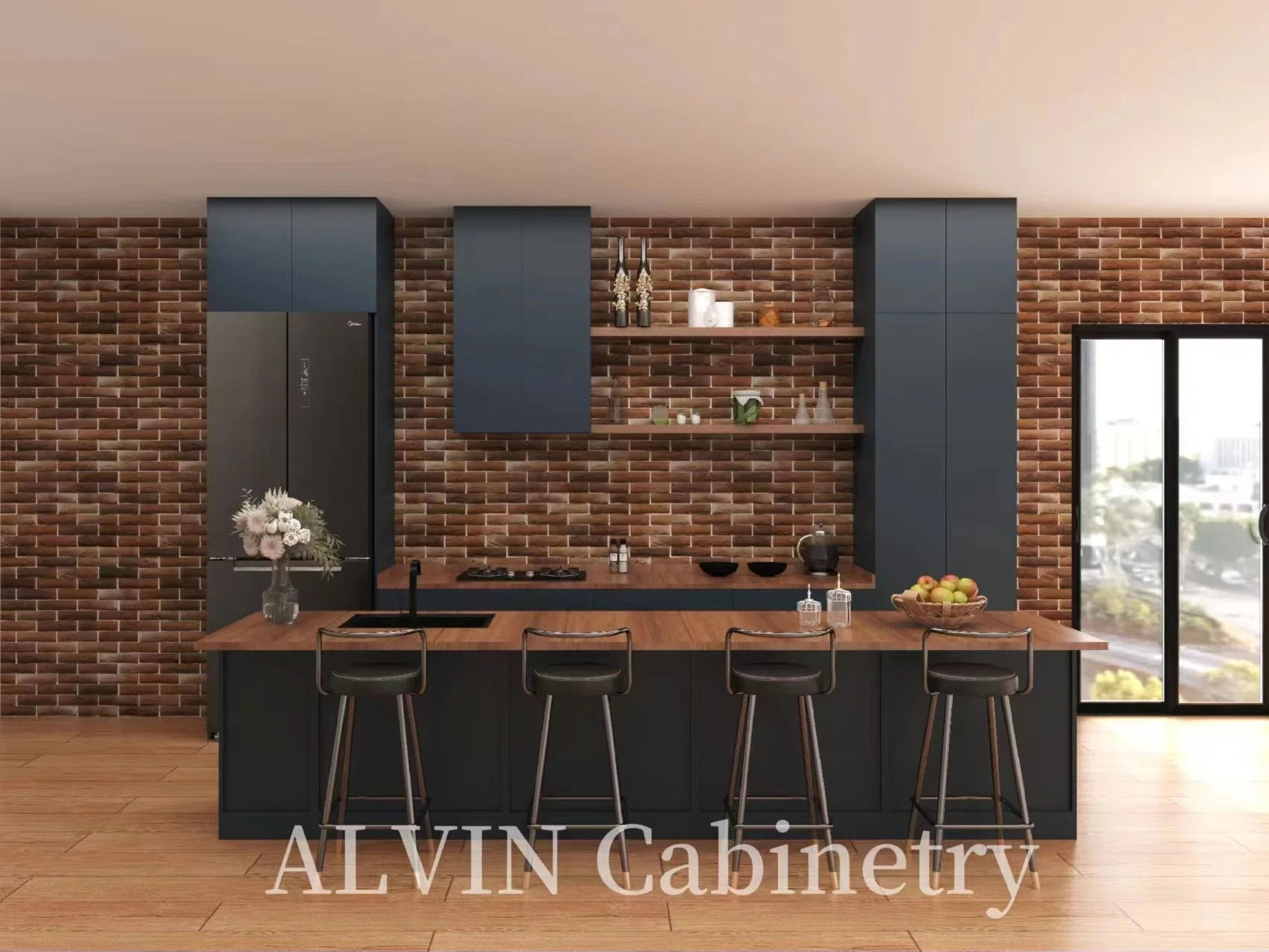 Customized Blue Lacquer Kitchen Cabinet Factory Direct-Sales