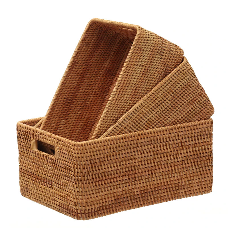 Eco-Friendly 3 Pieces Rattan Basket Sets with Handle Household Solutions