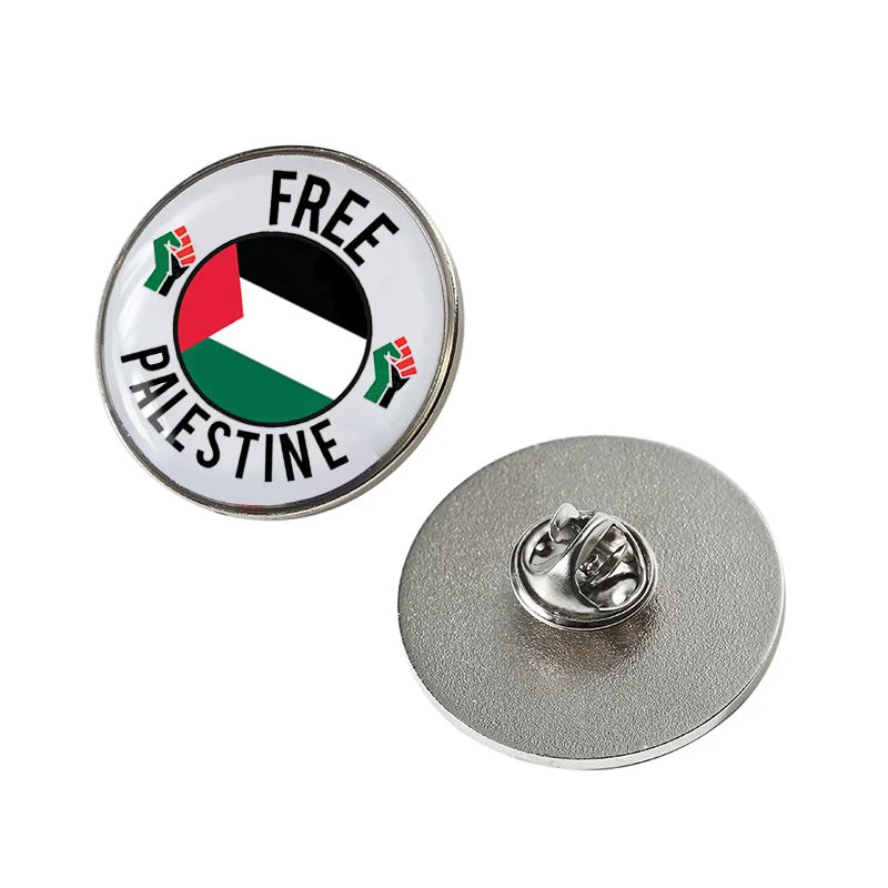 Metal Pins Direct Factory Custom Round Free Palestine Badge PIN Esmalte Palestino de esmalte branco com lapela epóxi