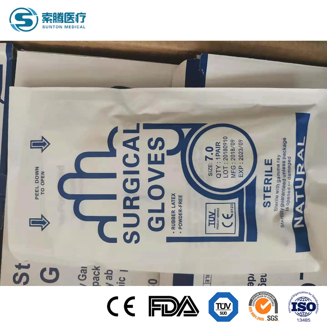 Sunton China Disposable White Color Sterile Powdered Latex Surgical Glove Factory Sample Available En388 Safety Standard Powdered Surgical Latex Gloves
