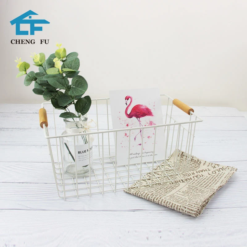 Wire Mesh Fruit Storage Basket with Wooden Handle