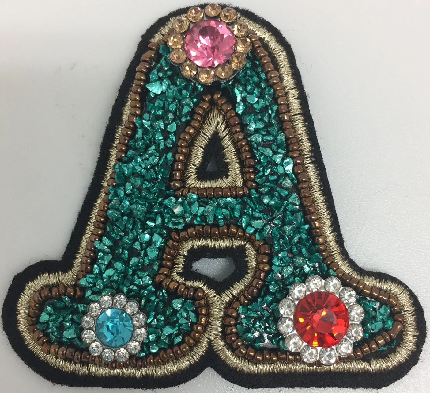 Embroidery Letter Patch with Beads and Crystal Diamond for Garment and Bag Accessories