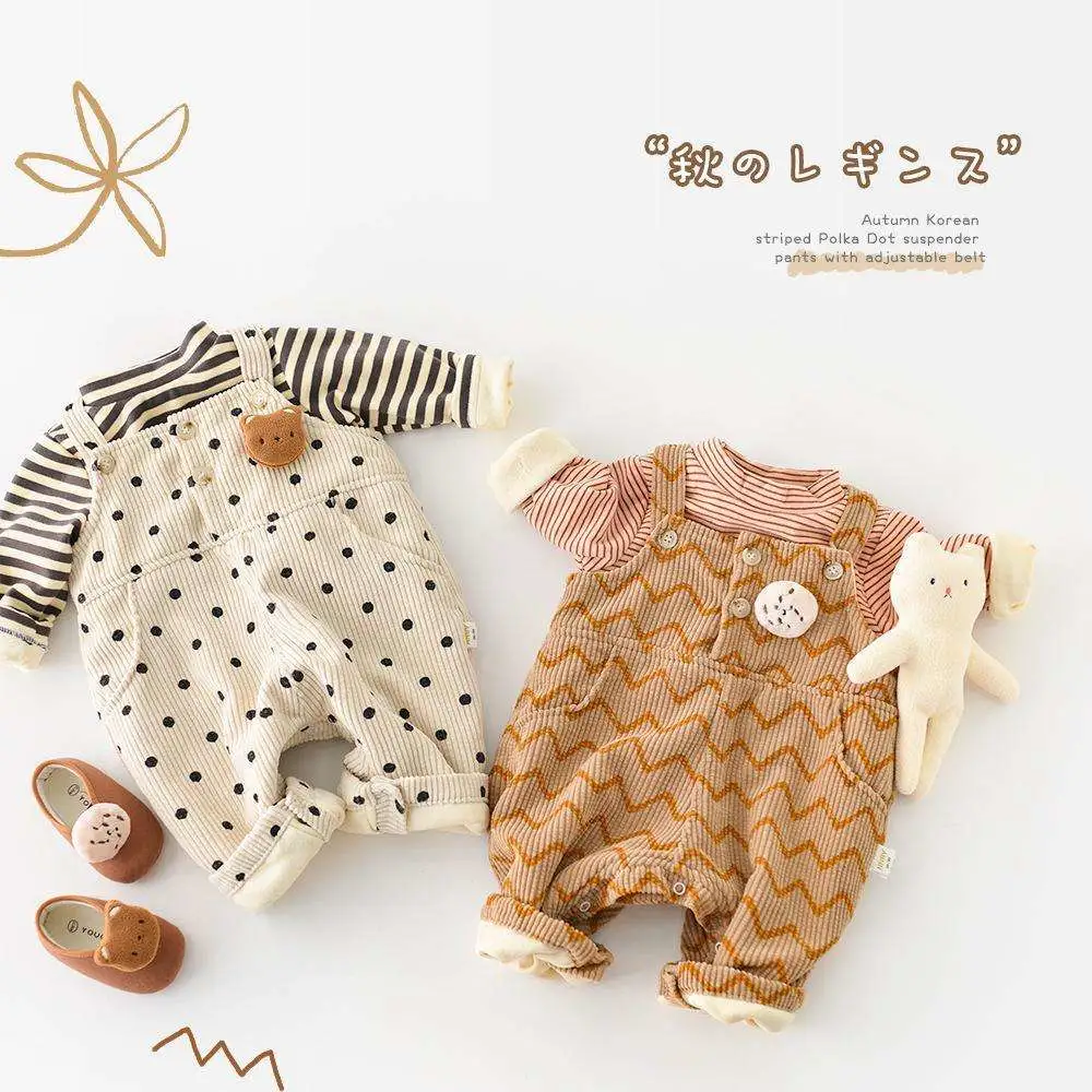 Autumn and Winter Padded Baby Carrier Pants Polka DOT Striped Corduroy Pants Can Open Crotch Baby Child Clothes Set