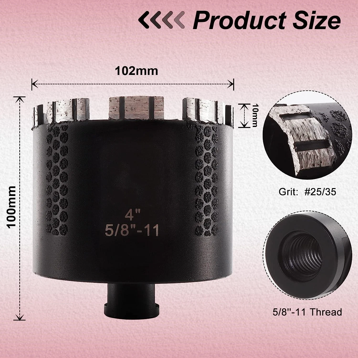 Broca de diamante para perfuração HLM 4'' 102 mm orifício soldado a laser Serra para perfuração a seco ou a húmido granito betão Quartz Rosca 5 / 8' -11