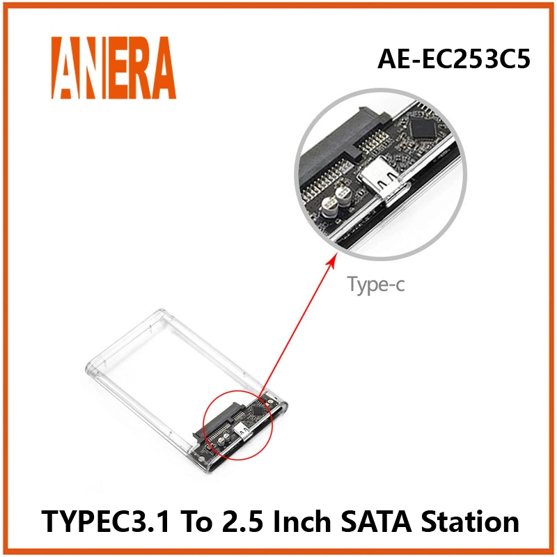 Hot Selling Transparent USB3.0 Type-C 3.1 to SATA HDD Enclosure for 2.5 Inch SATA HDD SSD