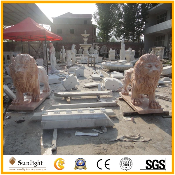 Anique Outdoor Pink/White/Grey/Yellow/Green Marble Stone Hand Carving Statue Tiger Sculpture