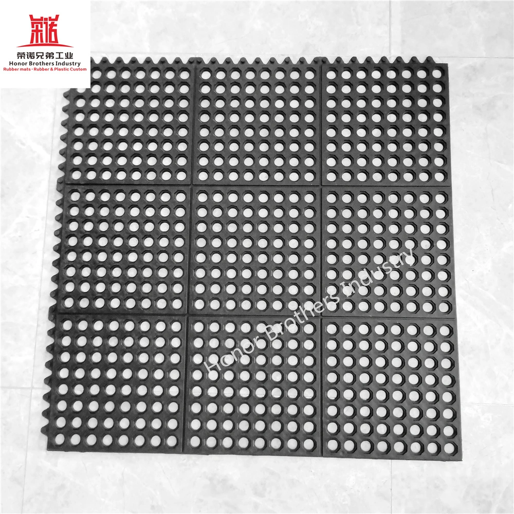 Non-Slip Interlocking Porous Drainage Entrance Hollow Rubber Floor Mat for Resturant/Kitchen/Bar/Garage