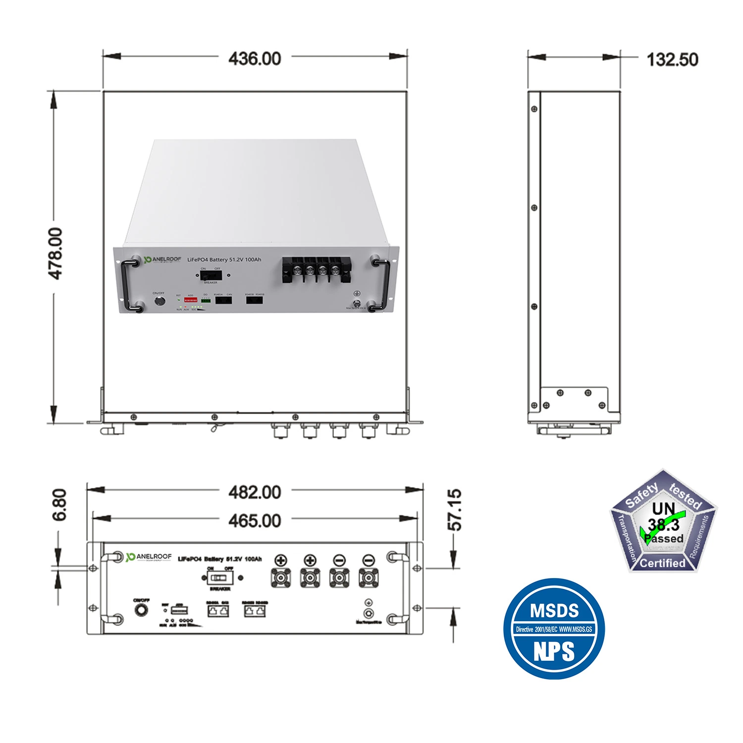 Panelroof Max 700ah 400A Working Current 48V 51.2V 35kwh Lithium Storage Battery