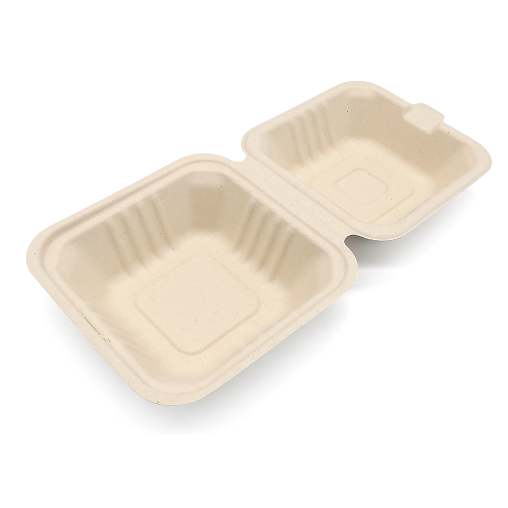 Recycelbare Geschirr Bagasse Produkte Einweg-Lebensmittel-Box / Burger-Box