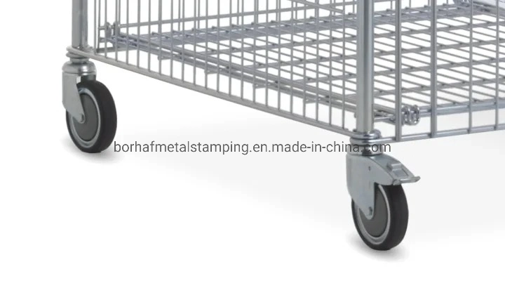 Logistic Platform Steel Wire Foldable Roll Container Cart Warehouse Trolley Cart Storage Cage