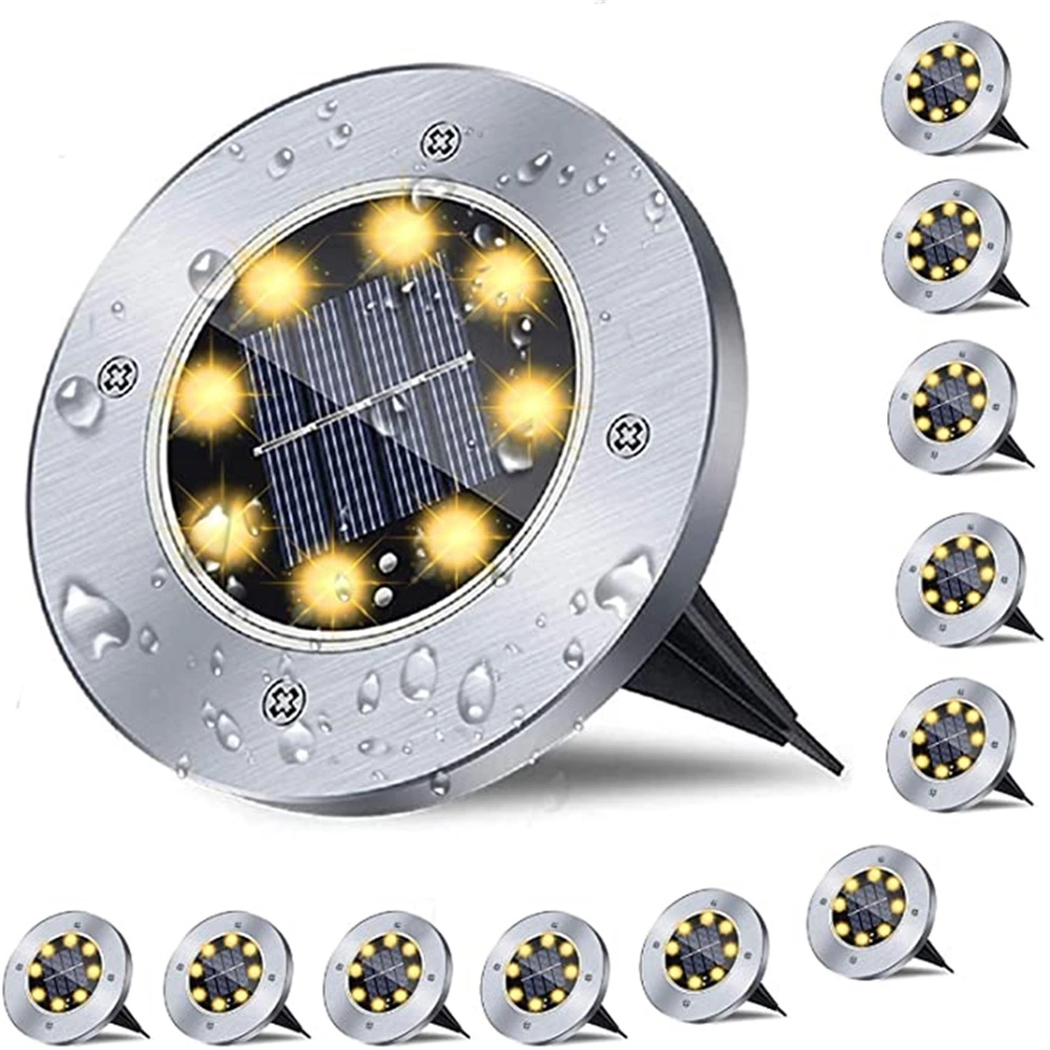 8LED Stainless Steel Lawn Light Outside Inground Recessed Solar Lamp