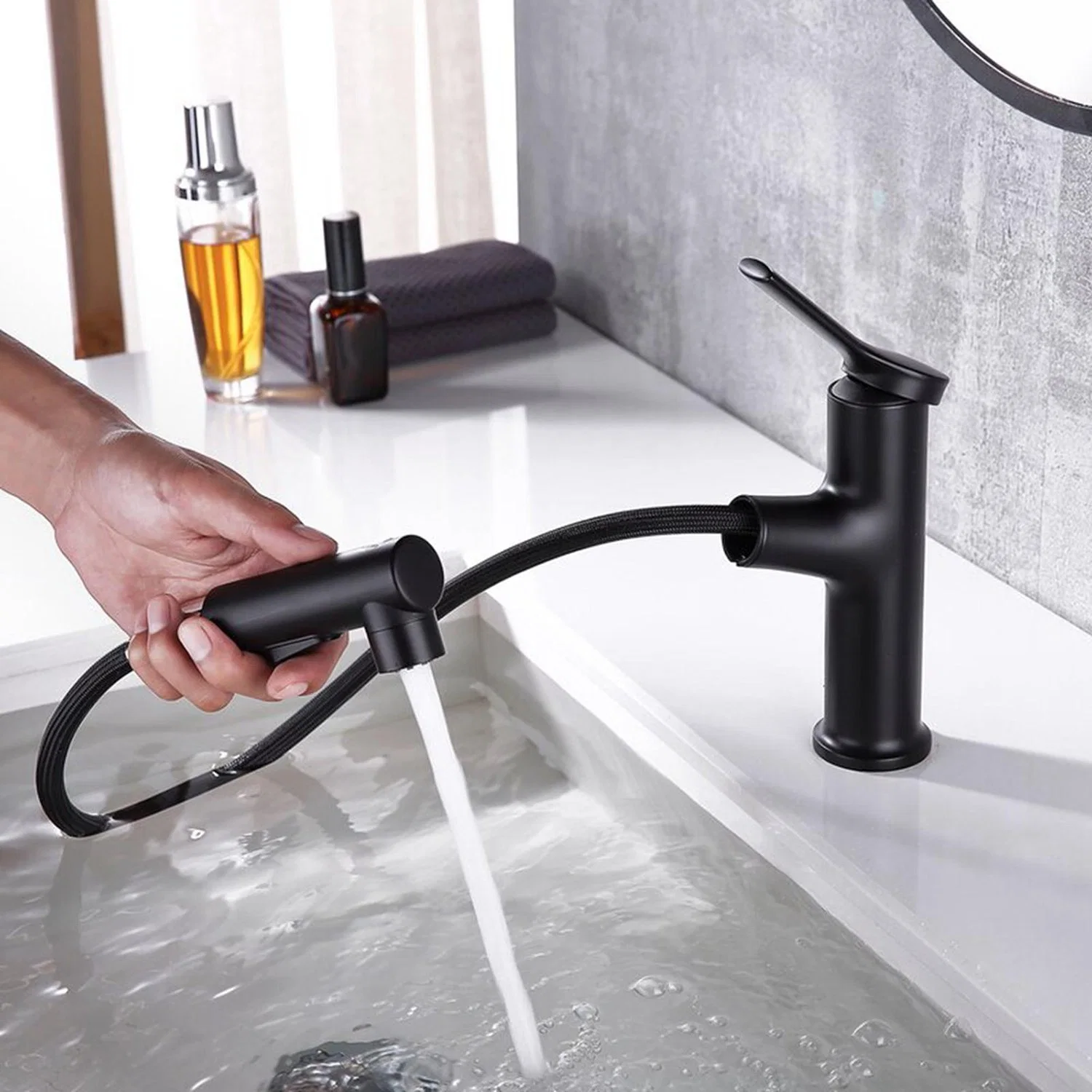 Online Good Selling Matte Black Flexible 3 Way Pre Rinse Hot and Cold Water Basin Mixer Bathroom Taps Product