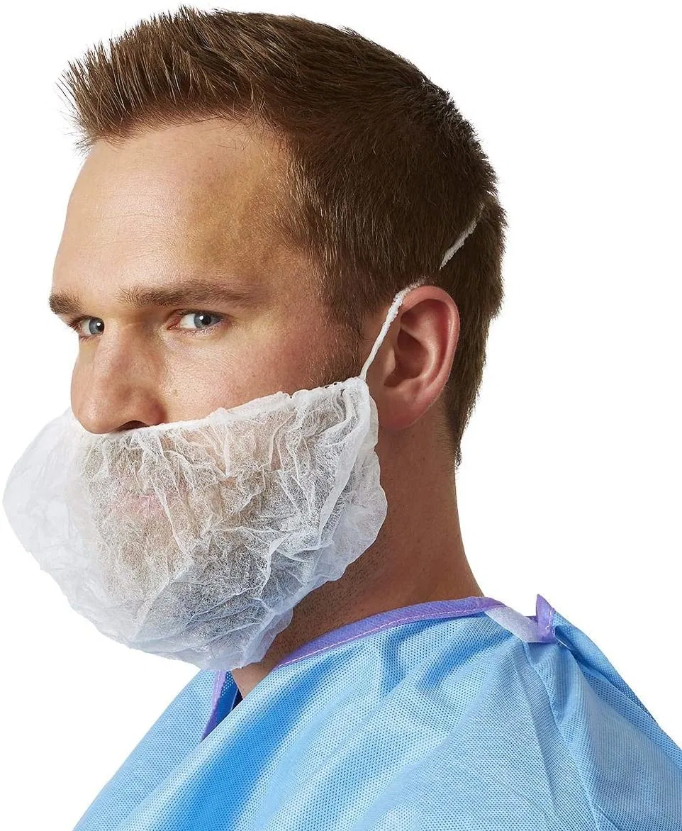 Single Elastic White Disposable Nylon Non Woven Disposable Beard Cover for Patient