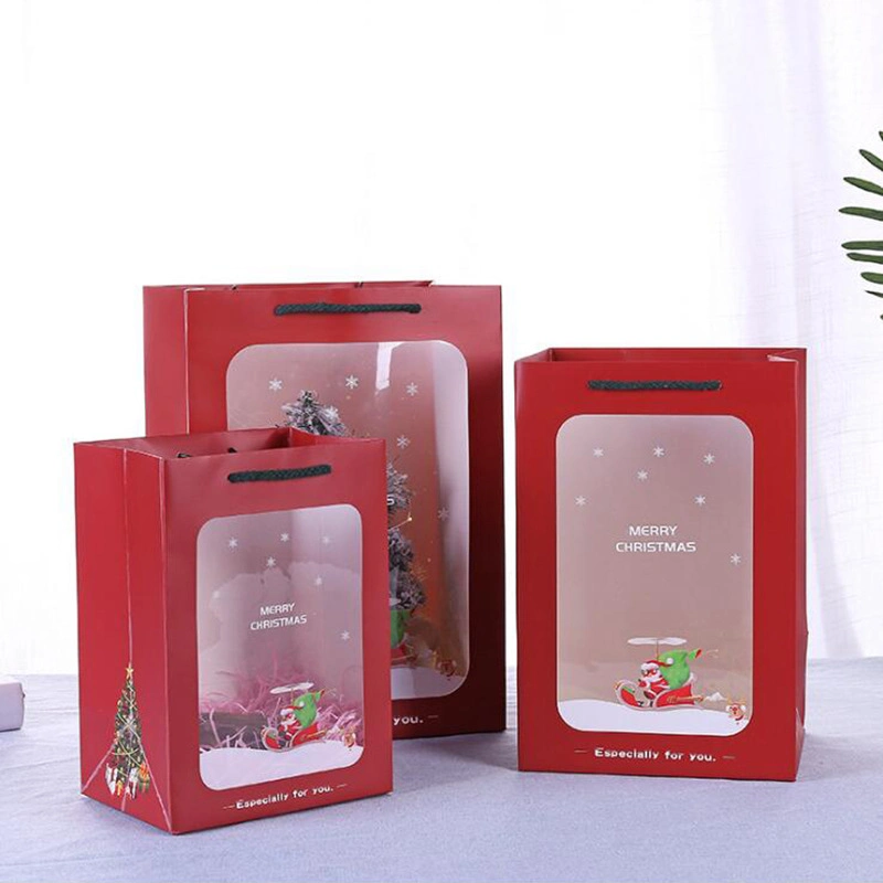 Factory Wholesale/Supplier Transparent Window Thickened Christmas Gift Tote Bag Christmas Gift Portable Bag Packaging Portable Gift Bag Paper