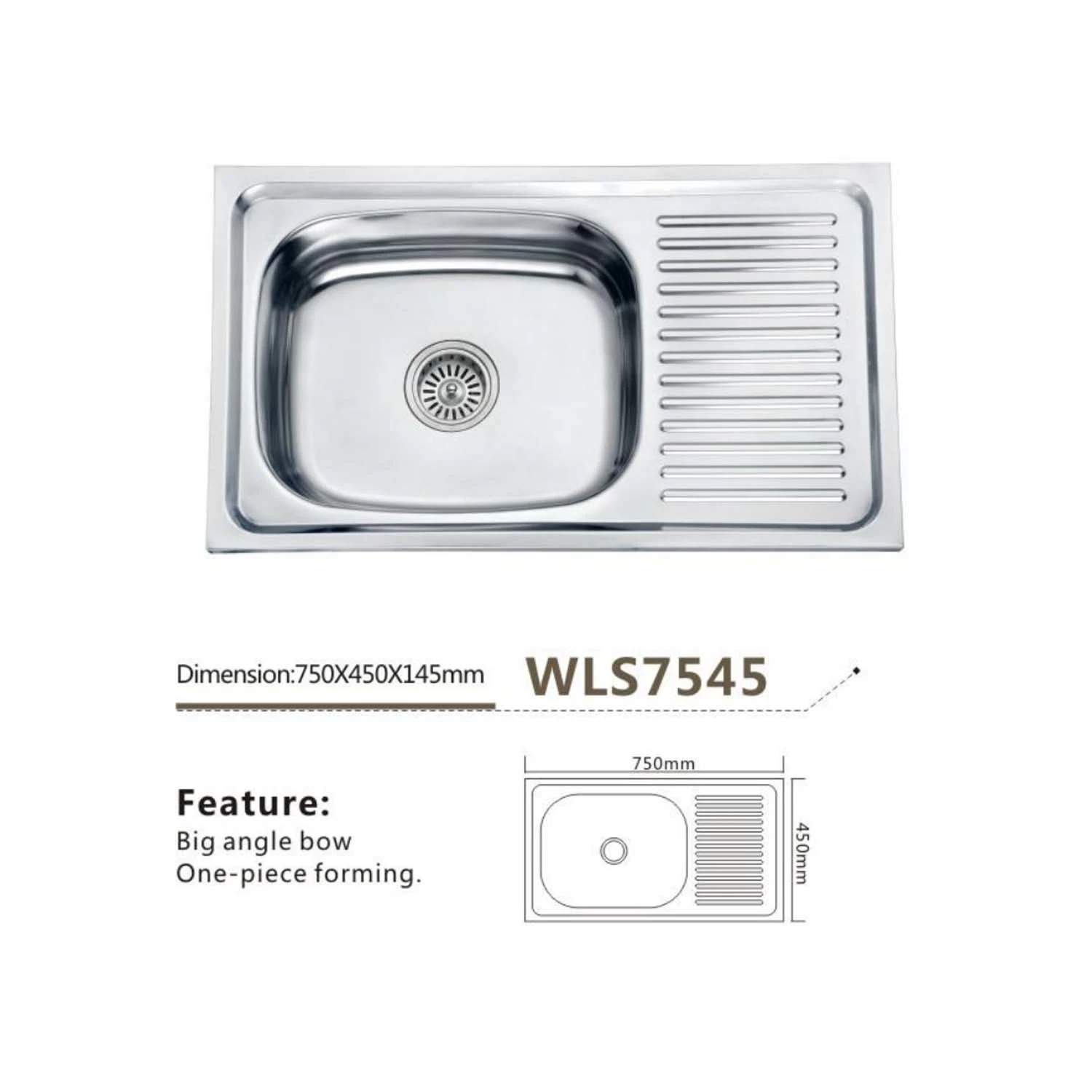 Stainless Steel Kitchen Sink Single Bowl with Drain Board Sink Wls8051