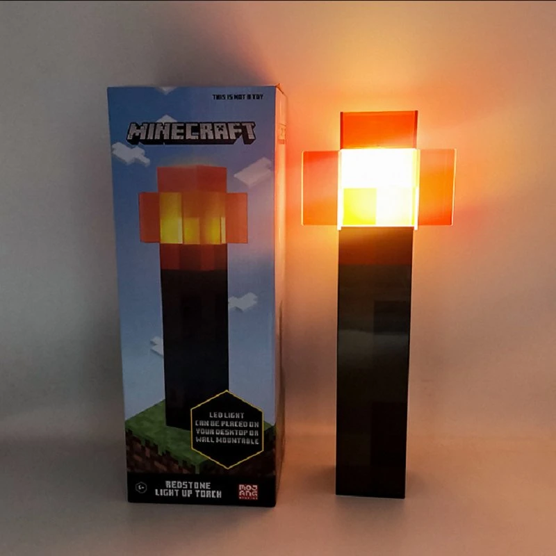 Red Stone LED Cartoon Block Torch Rechargeable Toy Lamp Flashlight