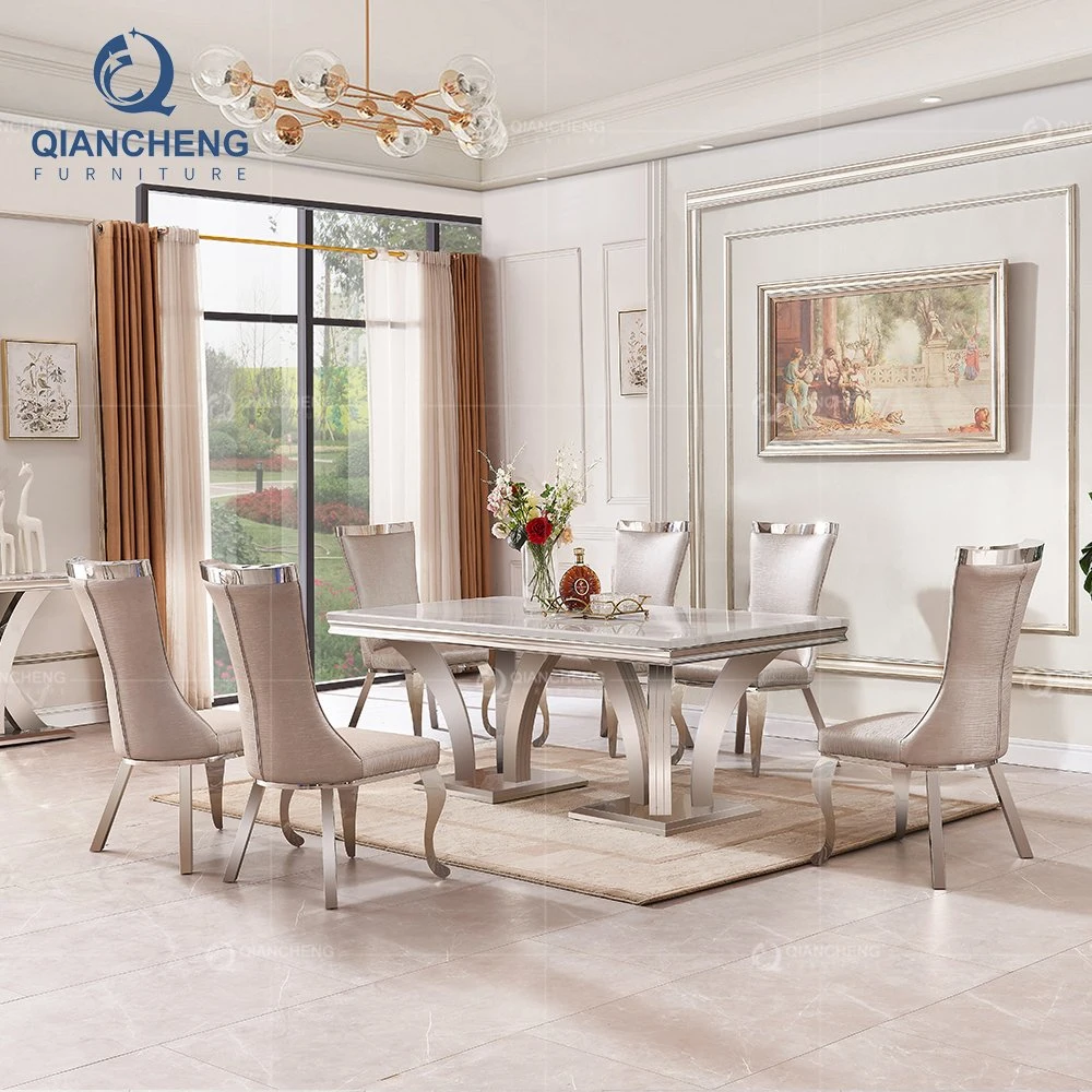 Dining Room Furniture Table Set Marble Table with 8 Chairs