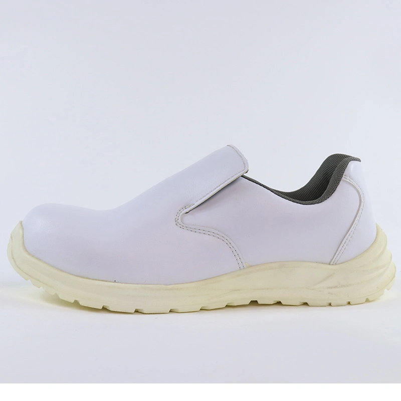 Dinggu White Leather Slip Oil Resistant PU Sole Safety Toe Hospital Industry Shoes Kitchen Chief Work Safety Shoes