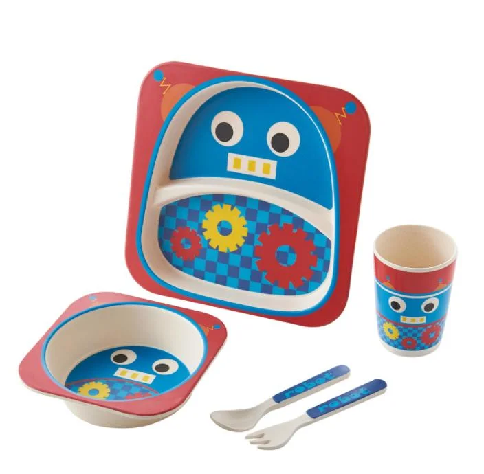 Baby Plates Children Tableware Bamboo Fibre Dinner Set for Kids