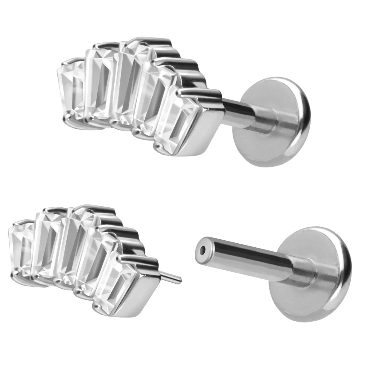 Plug-in titane labret avec Push de la broche 5 rectangles Crystal Design veut tenter monter sur la lèvre nez goujon de l'oreille Fashion Body Piercing bijoux