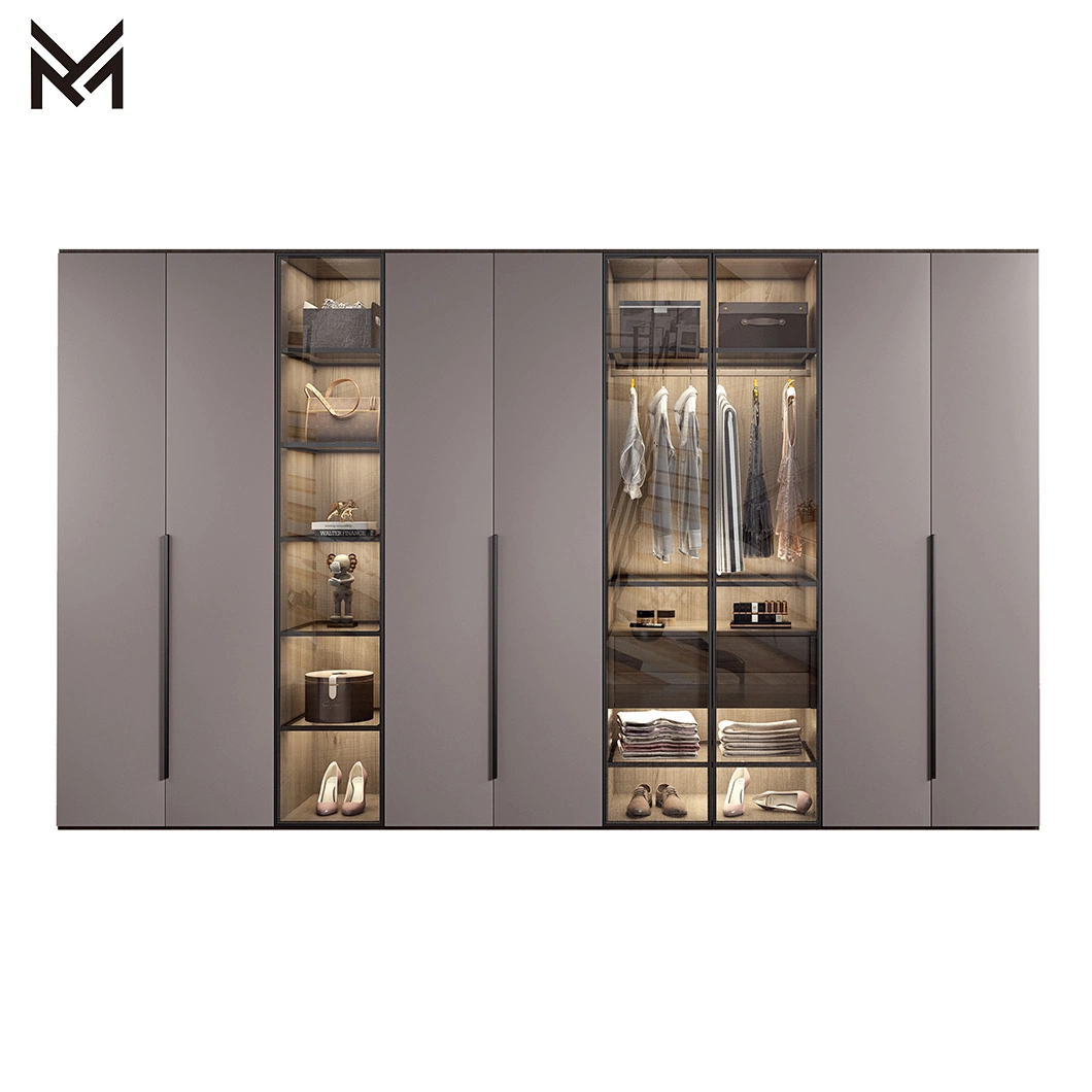 Cheap Price Custom Simple Design Bedroom Glass LED Aluminum Profiles Frames Clothes Wardrobe Modern Wooden Closet Almirah Wardrobes