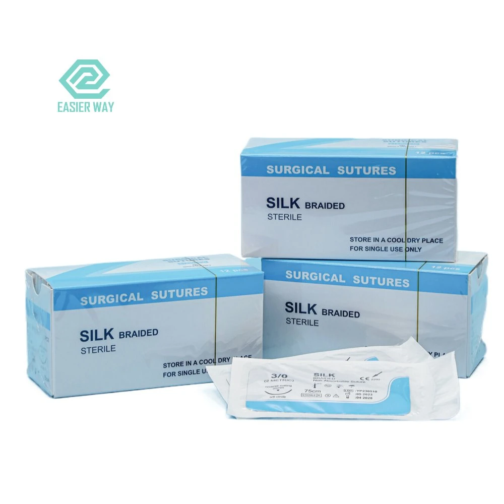 CE Approved Silk Braided Sutures Withe Curved Cutting Needle