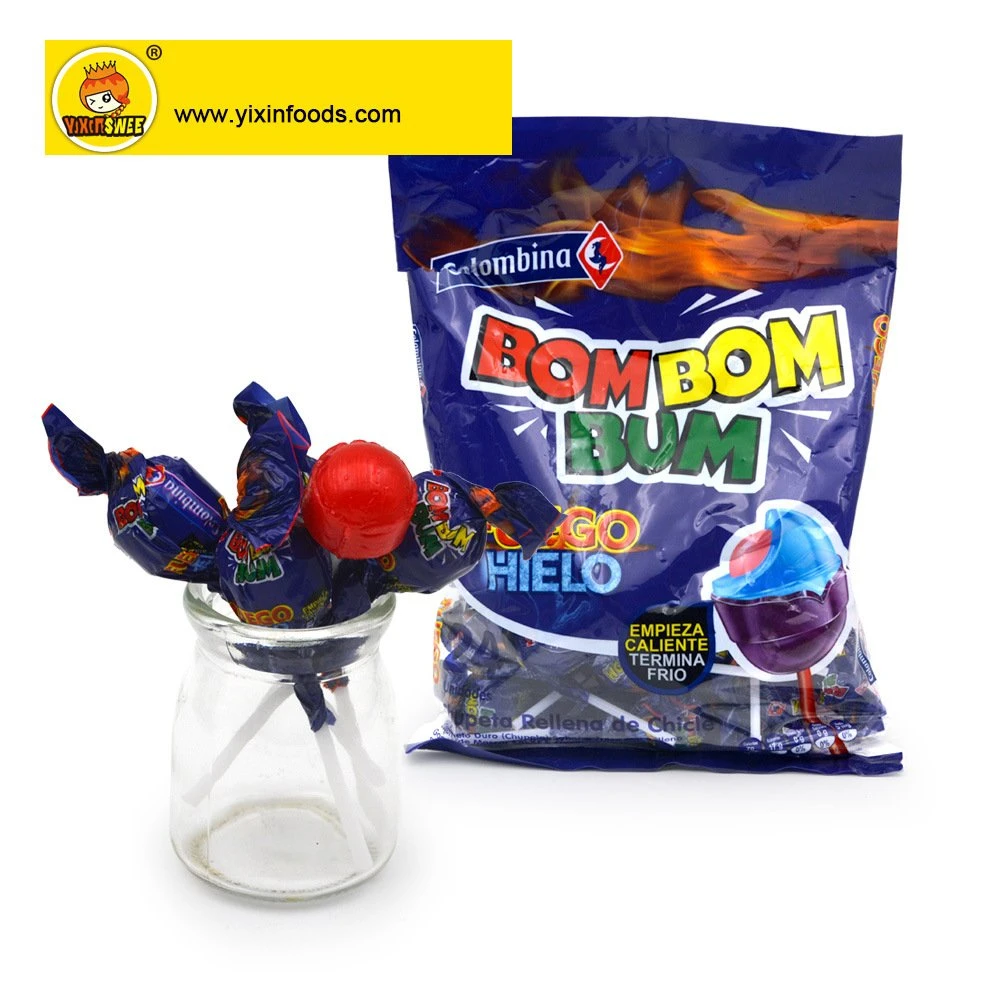 Factory Wholesale/Supplier Bom Bom Gum Round Ball Strawberry Lollipop with Gum
