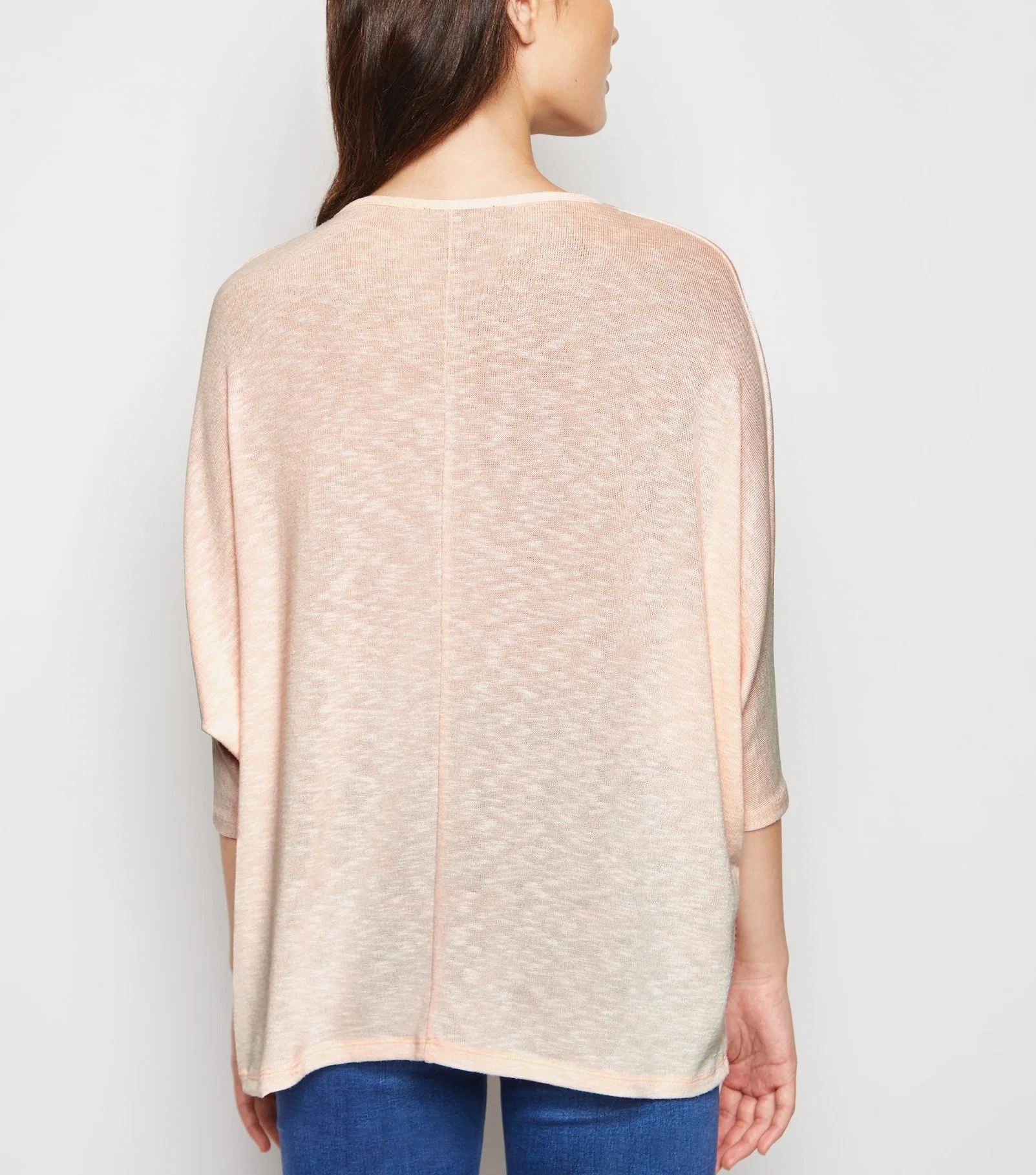 Women Fashion Knitted Pale Pink Fine Knit Batwing Sleeve Top Sweater