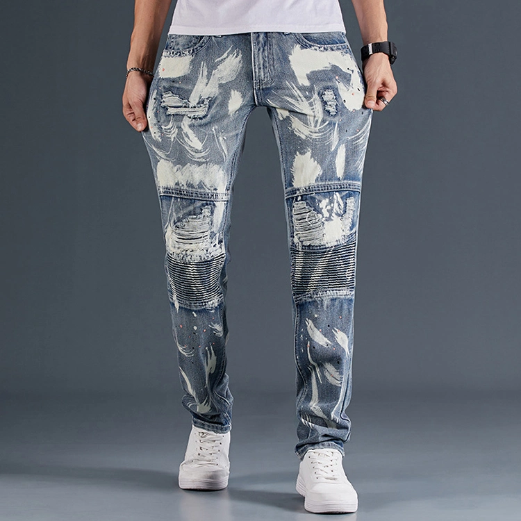 Japan Korea Latest Design Skinny Slim Fit Mens Jeans Men Jogger Denim Pants with Printed Pattern