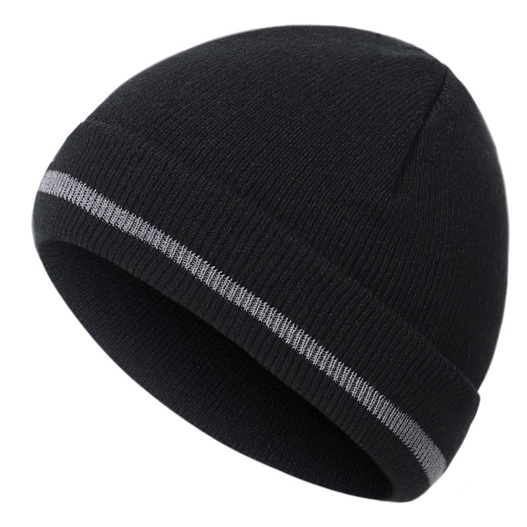 Winter OEM Customized Logo Knitted Cuff Acrylic Outdoor Safety Reflective Hat