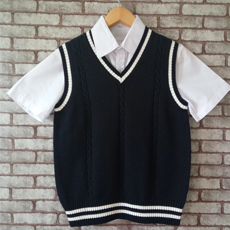 Venta caliente Kindergarten uniforme escolar Cardigan Sleevelss Jerseys/Camisetas/tejidos