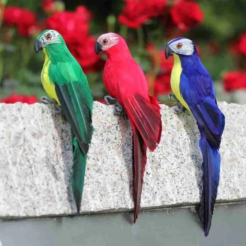 25cm 35cm Simulation Parrot Creative Feather Lawn Figurine Ornament Animal Bird Outdoor Garden Party Prop Decoration Miniature