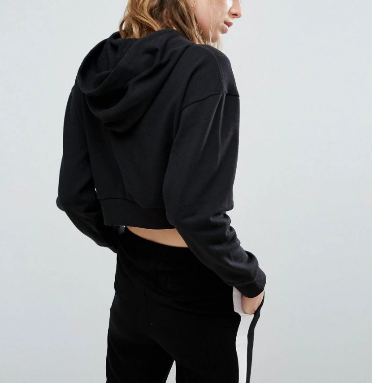 Crop Top Design Cotton Grayno Zipper Blank Black Hoodies for Women