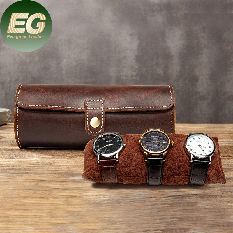 Ea133 Crazy Horse Travel Cases Genuine Leather Packaging Box Jewelry Protective Pouch Carry Luxury Storage Men Custom Watch Case