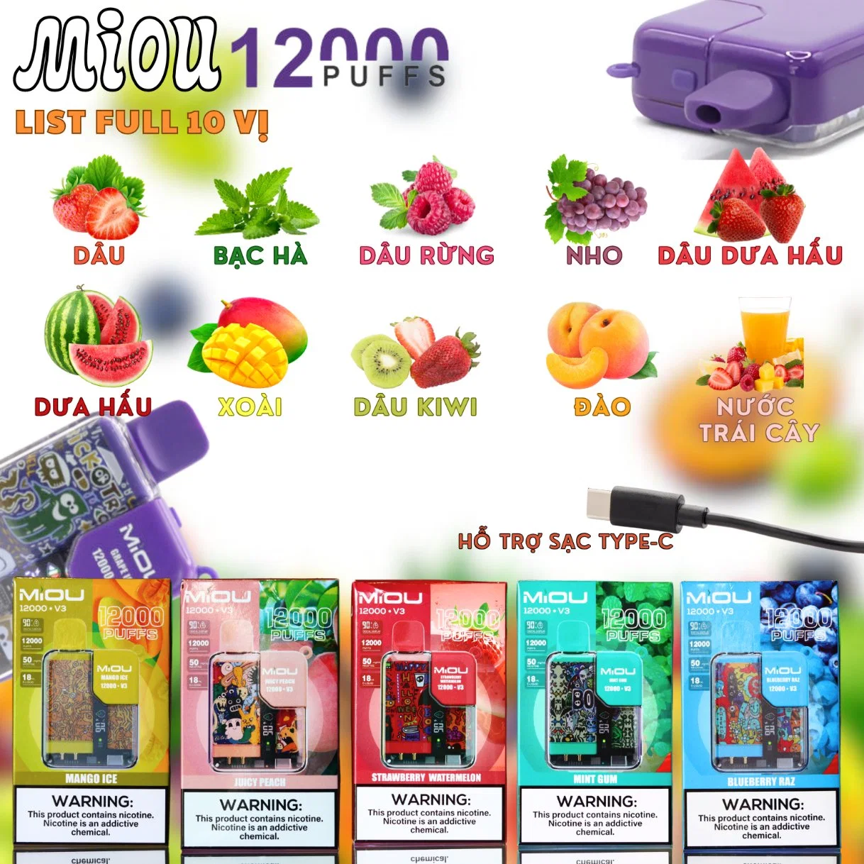 2023 Hottest Product Hot Selling Pod Miou 12000 V3 Disposable/Chargeable Vape Wholesale/Supplier I Vape