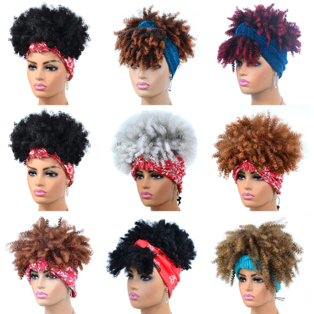 Perruques en cheveux synthétiques courts avec bandeaux, style africain bouclé ombré de mode.