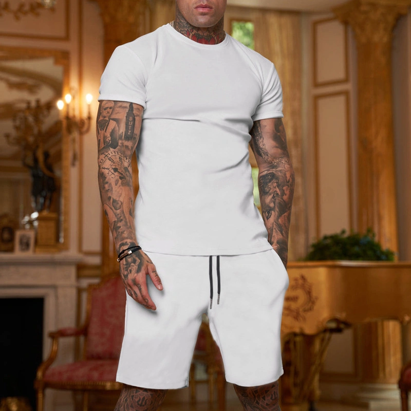 Atacado conjunto de camisetas masculinas casuais primavera verão com logotipo personalizado respirável fitness roupas esportivas