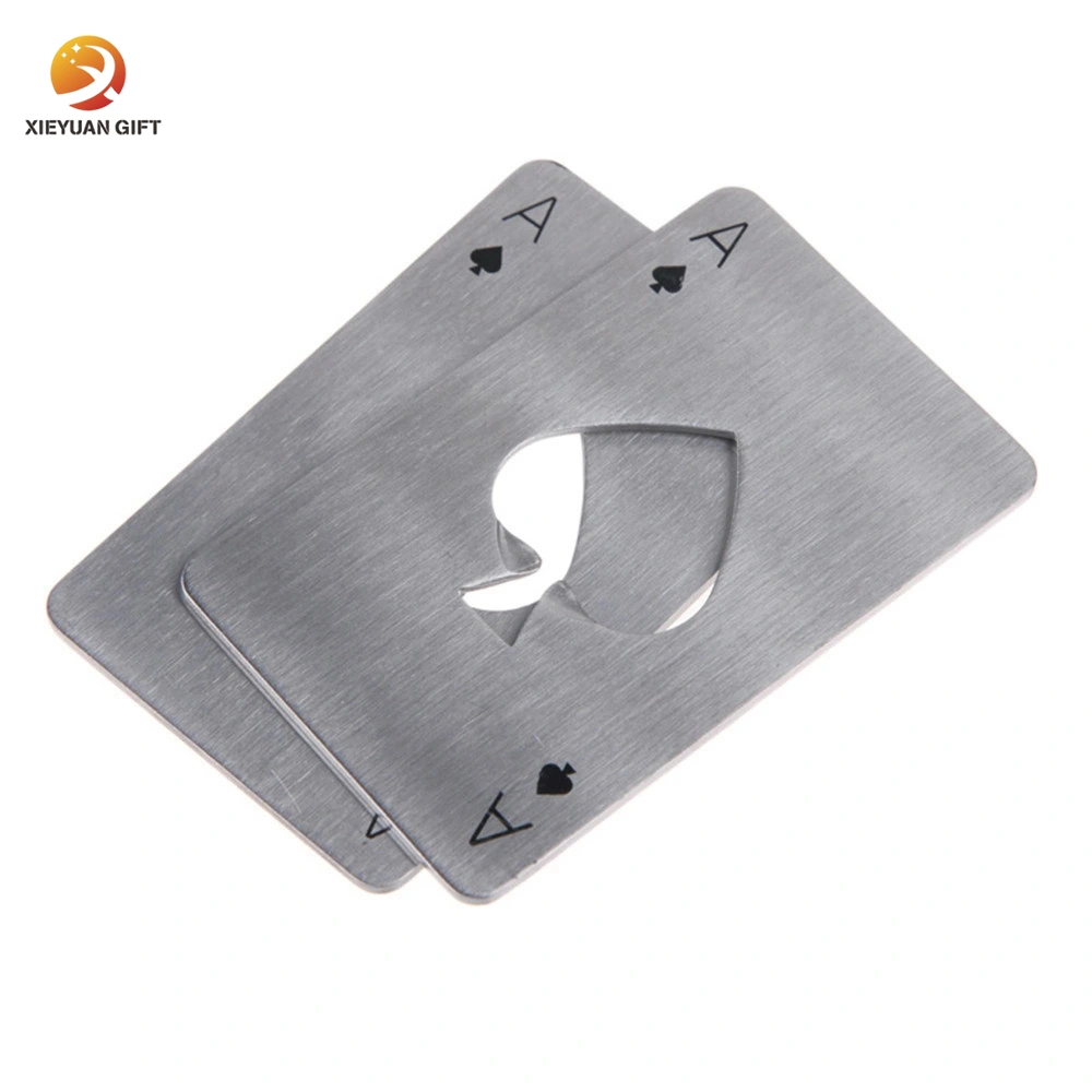 Custom Design with Brand Logo Stainless Steel Silver Plated Credit Card Poker Style Bottle Opener