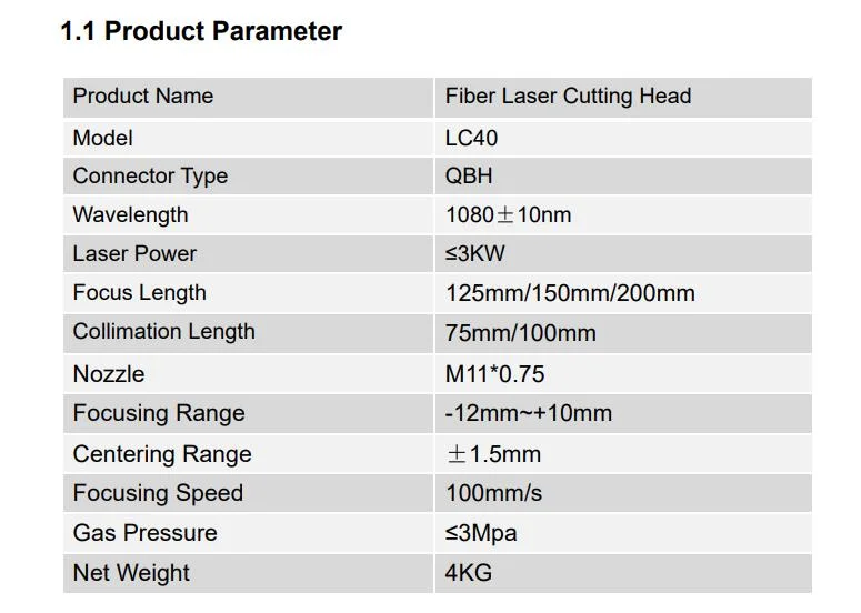 2kw 3kw Ospri Cutting Haed LC040 Ss/SL for Laser Machine