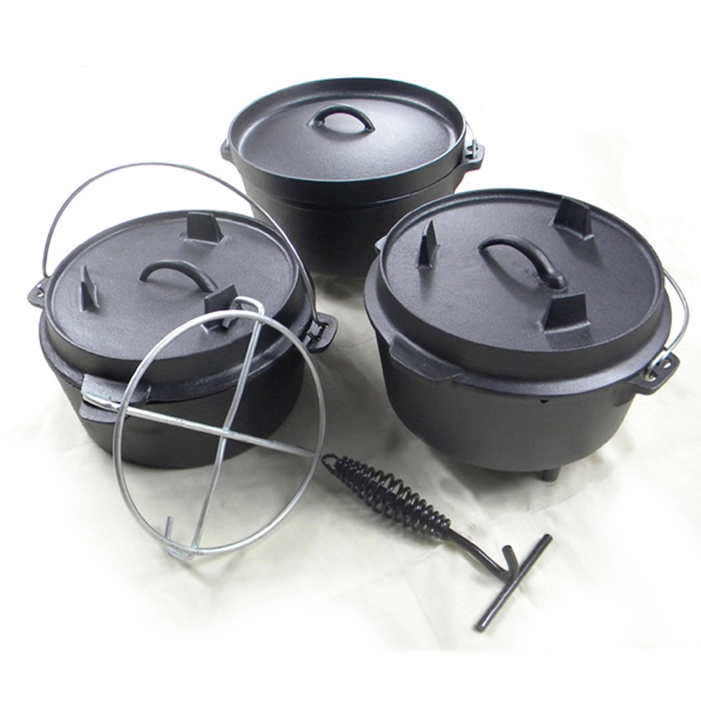 Heavy Duty Portable Cast Iron Camping Dutch Oven, Outdoor Cookware