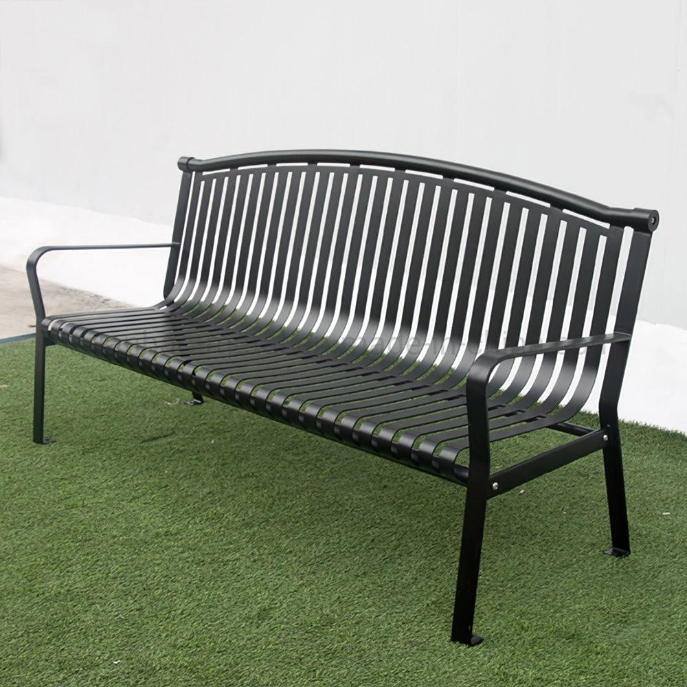 Metal Outdoor Park Seating Flat Steel Public Curved Benches