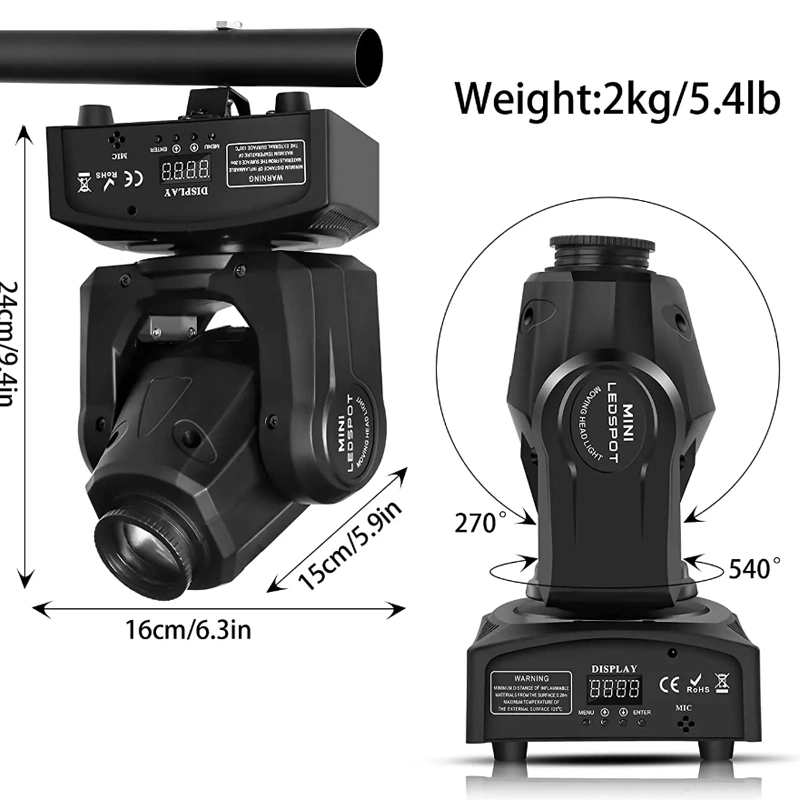مصباح LED عالي الجودة بتقنية DJ لموضع التصوير عالي الجودة مع رأس متحرك بقوة 60 واط