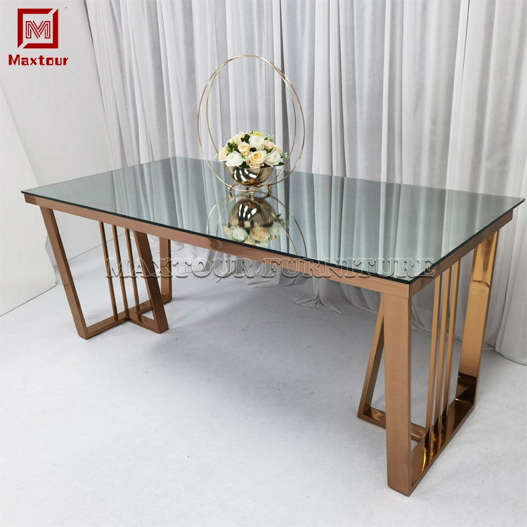 Muebles de comedor de lujo superior de cristal o mármol, oro rosa mesa de comedor moderno