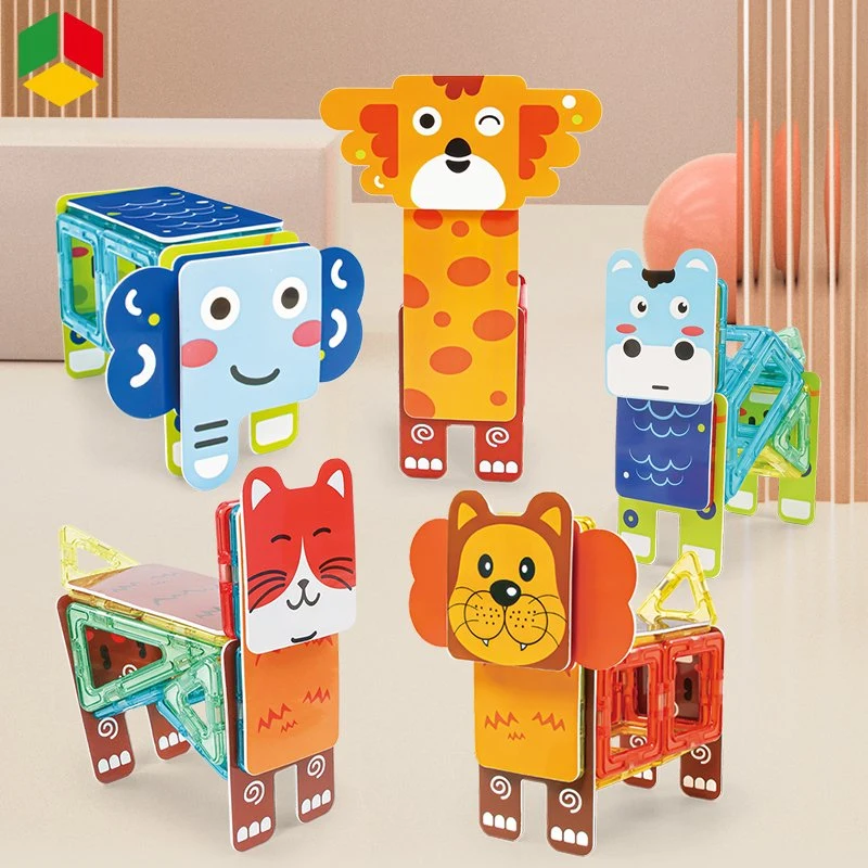 QS Promotion Children's Early Educational Toys Kids Funny Magnetic Building Blocks Toy Baby Plastic Cute Animal Puzzle Magnetic Tiles Blocks Set Toys