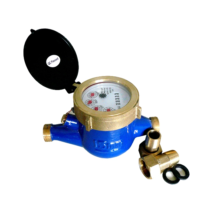 ISO4064 clase B 25mm Multi Jet Vane rueda de latón de dial seco Medidor de agua azul corporal