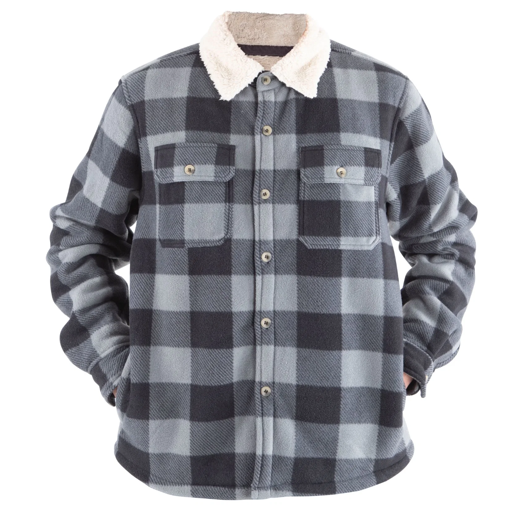 Casual Moda Invierno Imprimir Buttoned Plaid hombres chaqueta de manga larga camisa gruesa forrado de Sherpa cuadros escoceses