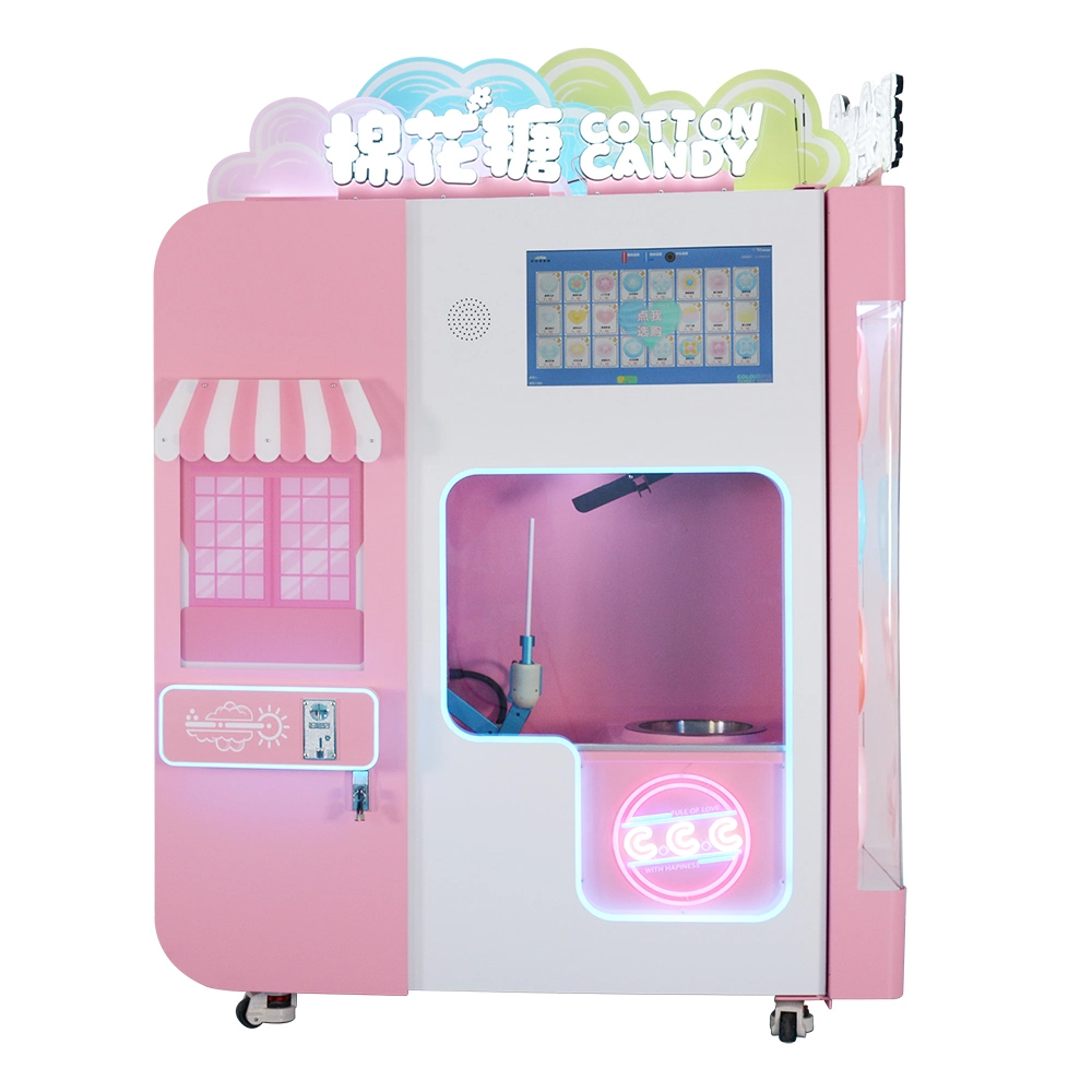 Commercial Full Automatic Multi-Color Sugar Flower LED Screen Cotton Candy Vending Machine