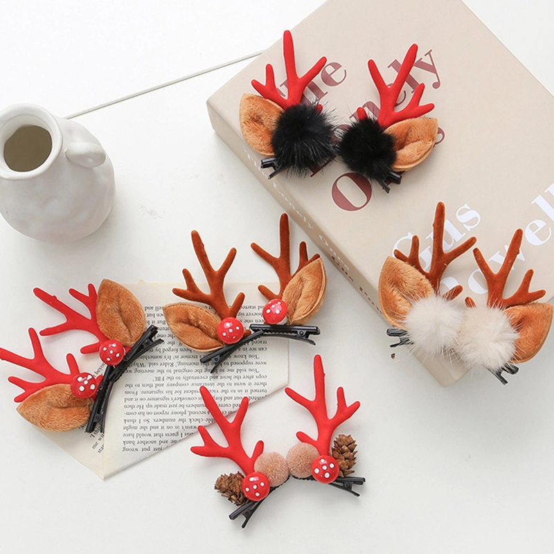 Cute Deer Ear Hair Pins Christmas Barrettes Flower Hair Decoration Beautiful Deer Antlers Hair Clips Kids Hair Accessories